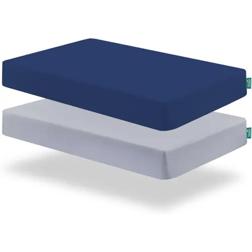 Biloban Pack and Play Sheets Fitted, 2 Pack Pack and Play Sheet Fits for Graco Pack n Play Mattress, Neutral Playard Sheets for Baby Boys and Girl, Light Grey & Navy