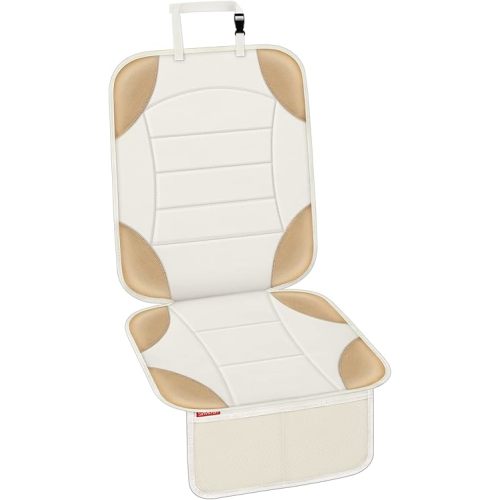Sinvitron Car Seat Protector for Child Car Seat - Waterproof Non-Slip Leather Mat with 2 Mesh Pockets, Universal Seat Cover for Baby, Pets & Vehicles (1-Pack, Off-White)