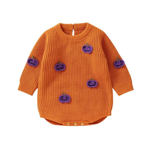Baby Boys Girls Halloween Knit Romper Pumpkin Embroidery Round Neck Lo – August + Willow