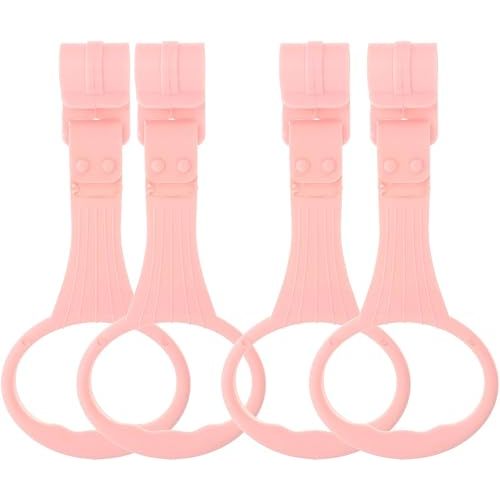 4pcs Pull up Rings Standing Walker Crib Tool Ring Playpen Crib Hook Help Stand Up Walking Training Tool for Newborn Pink Supplies