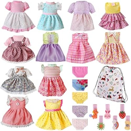 Alive Baby Doll Clothes and Accessories - 10 Sets Girl Doll Clothes Dress for 12 13 14 Inch Dolls, Baby Doll Clothes - Dolls Outfits Accessories with Hairpin & Underwear 22 Pcs for Girls Gift