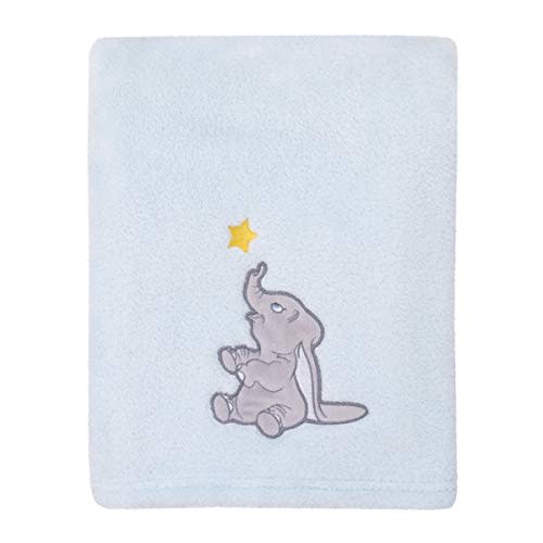Disney Dumbo - Shine Bright Little Star Aqua, Grey & Yellow Super Soft Baby Blanket with Applique, Aqua, Grey, Yellow, (4453210P)