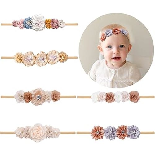 Baby Girls Headbands Flower Headband 6 Pcs Nylon Elastic Headbands Newborn Hair Bows Hair Accessories Gifts for Infant Toddlers Kids