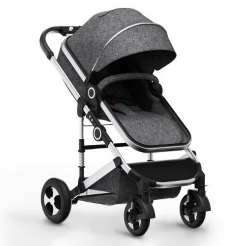 Kinder King Cozi 2 Convertible Baby Stroller, Folding High Landscape Infant Carriage, Adjustable Canopy, Diaper Bag, Anti-Shock, Dark Grey