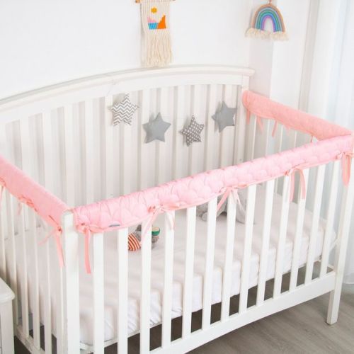 Biloban-3 Pieces Reversible Crib Rail Covers, Crib Rail Guard, Teething Guard Wrap ,Thick Quilted, Pink & White, Set of 3