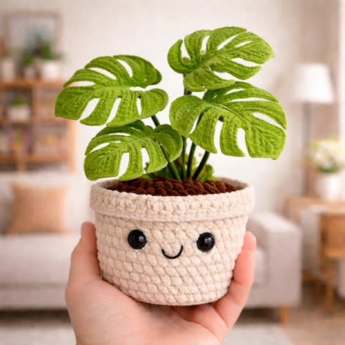 Crochet Monstera Plant Plush, Amigurumi Potted Plant, Cute Kawaii Plant Decor, Handmade Desk Plant, Low Maintenance Gift Plant Lover Gift