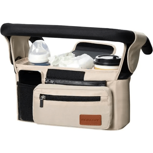 Momcozy Universal Baby Stroller Organizer, 2 Insulated Cup Holder, Detachable Zippered Pocket, Adjustable Shoulder Strap, Large capacity for baby essentials, Compact Design Fits Any Strollers