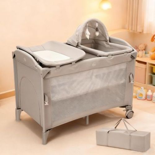 5-in-1 Pack and Play, Baby Bedside Sleeper with Bassinet, Portable Crib, Diaper Changer, Playard and Hanging Toy