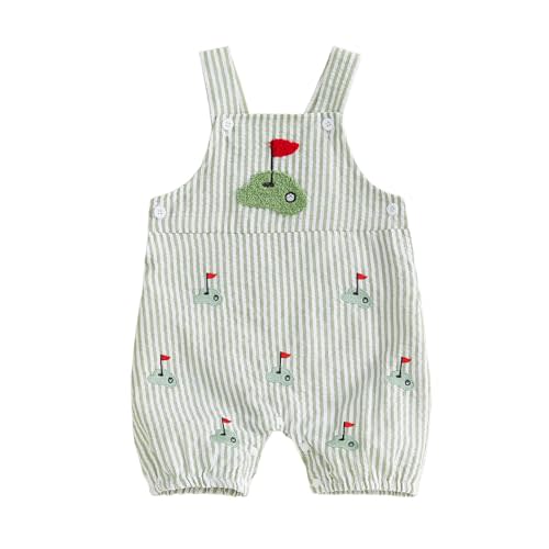 Baby Boy Summer Outfit Embroidery Bubble Romper Striped Sleeveless Onesie Bodysuit Overalls Newborn Boy Clothes