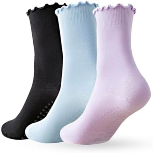Soxbang 3/6 Pairs Cute Pilates Socks with Grips,Yoga Socks Barre Sock Non Slip Grip Embroidery for Barre Ballet Workout