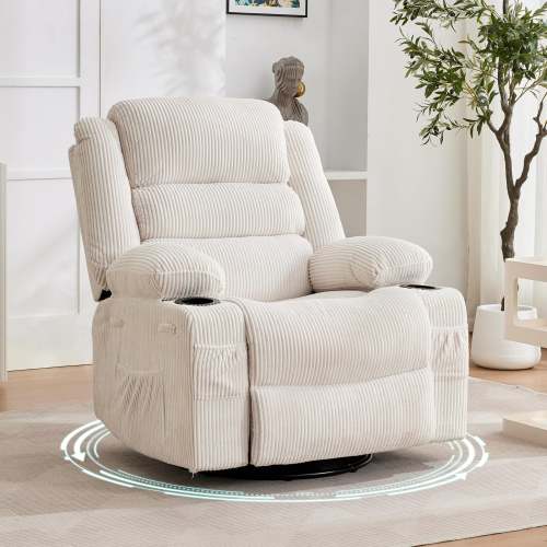 Garvee Oversized Rocking Recliner Chair 360° Swivel Cup Holder Corduroy Upholstery Living Room Nursery