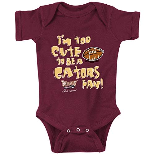 Smack Apparel Florida State Football Fans. Too Cute (Anti-UF) Garnet Onesie (NB-18M) or Toddler Tee (2T-5/6T)