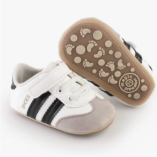 Newbron Baby Boys Girls Retro Sneakers Pu Leather Rubber Sole Walking Shoes Toddler Non-Slip First Walkers Infant Slippers Crib Shoes