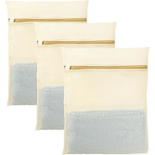 3Pcs Mesh Laundry Bags for Delicates, Durable Organic Cotton Mesh Wash Bags, Sturdy Zipper Laundry Bag for Lingerie, Clothes, Shoes, Socks, Medium