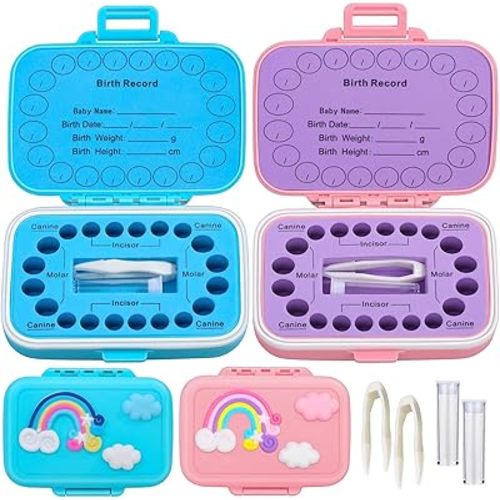 Tooth Holders for Kids Keepsake, Baby Teeth Keepsake Box, Tooth Saver, Tooth Container for Lost Teeth, Teeth Storage Holder for Tooth Fairy (Blue and Pink)
