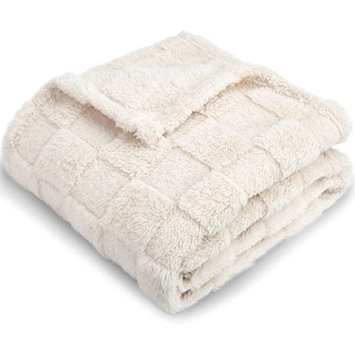 HOMRITAR 3D Gingham Fleece Baby Blanket for Girls Boys Chessboard Grid Warmer Comfort Reversible Shaggy Cozy Decor for Home Bed Blanket for Toddlers 30 x 40 Inches Cream - A Cream