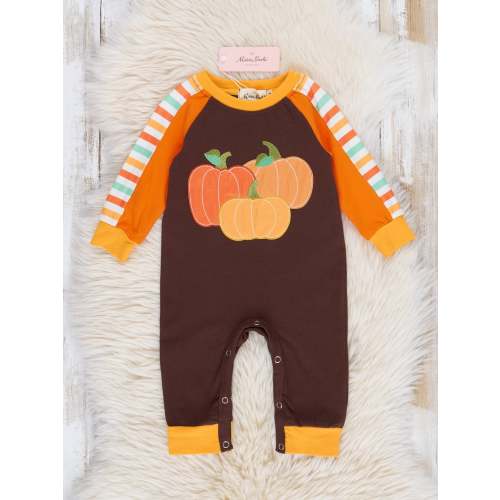 Brown & Orange Pumpkin Harvest Raglan Romper