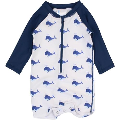 RUGGEDBUTTS Baby/Toddler Boy Swimsuit, One Piece Zipper Rash Guard Sunsuit with UPF 50+ Sun Protection