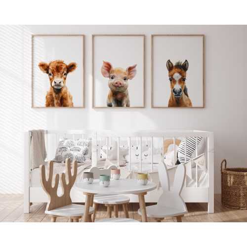 Farm Animals Prints| Nursery Baby Room Decor| Farm Nursery Decor| Farm Baby Animal Prints| Kids Room Decor| Ready to Hang| Farm Style Decor|