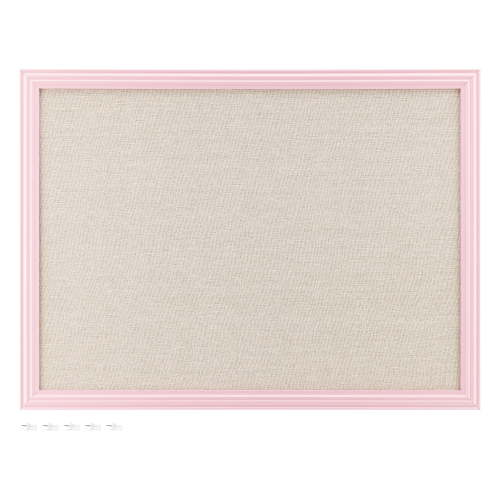 Navaris Linen Bulletin Board - Wall Memory Pinboard - 17 x 23” - Natural Linen Pink Frame