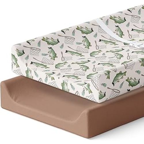 Pobibaby – 2 Pack Premium Changing Pad Covers for Boys, Ultra-Soft Breathable Cotton Diaper Changing Table Covers – Neutral Nursery Changing Pad Sheets for Baby (Gone Fishing)