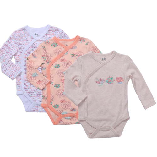 Asher & Olivia Baby Kimono Side Snap Onesies- SUMMER VIBES 2 Pc Girl Long Sleeve Bodysuit Set