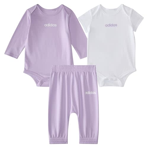 adidas baby-girls 3-piece Logo Bodyshirt & Pant Set