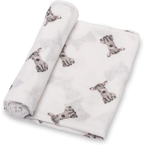 LollyBanks Soft Cotton Swaddle Blanket - Muslin Blanket 47 x 47 inches, Animal Print for Boys & Girls
