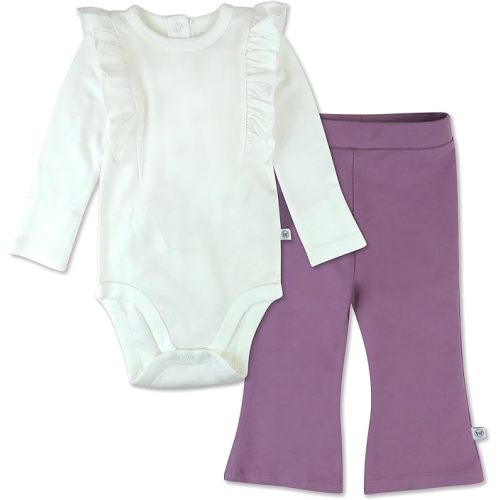 HonestBaby baby-girls Long Sleeve Ruffle Bodysuit & Flare Legging Set 100% Organic Cotton for Baby Girls