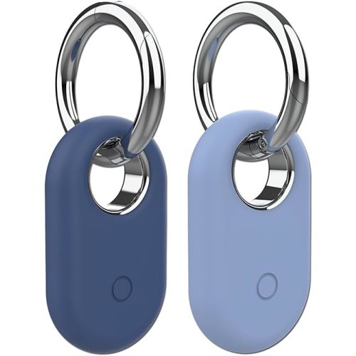 2 Pack Holder Case Compatible with Samsung Galaxy SmartTag 2, Silicone GPS Tracker for Samsung Tag 2 with Key Ring, Anti-Lost Tag2 Protective Case for Keys(Blue,Blue)