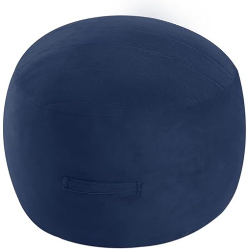 MeMoreCool Round Stuffed Pouf Ottoman Foot Rest, Floor Pouf Foot Stool with Soft Foam Chunk Filling, Small Round Ottoman Footstool Circle Footrest for Living Room, Navy