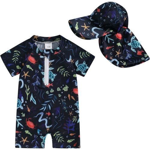Baby Boy Girl Swimsuit One Piece Short Sleeve Rash Guard Zipper Swimwear Toddler Bathing Suit Infant Beach Outfits