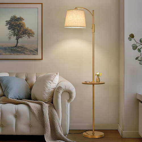 Living Room Floor Lamp + Tall Modern Gold Style - Hot Deal Lighting - Dimmable Comfort Light for Everyday Use - Great for Adults & Home Decor