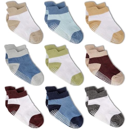Zaples Baby Non Slip Grip Ankle Socks with Non Skid Soles for Infants Toddlers Kids Boys Girls