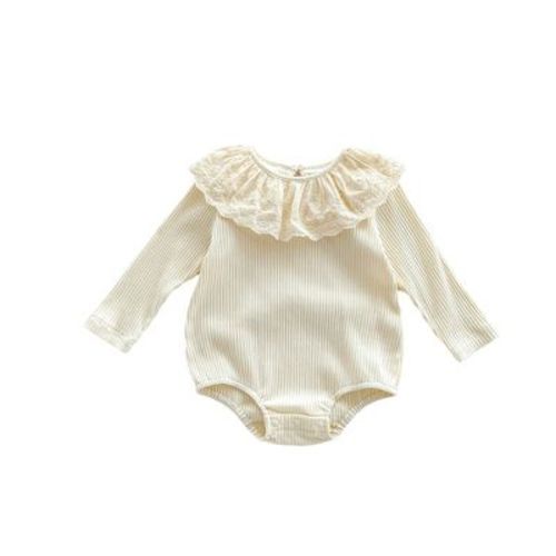 MyKids-USA Solid Color Ruffle Neck Soft Cotton bodysuit Apricot 66 (3-6M)