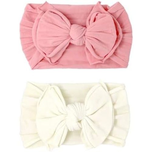 Baby Bling Bows Newborn to Little Girls Hair Bow - FAB-BOW-LOUS Headbands Toddlers Hair Accessories, One Size (2 Pack - Zinnia and Ivory)