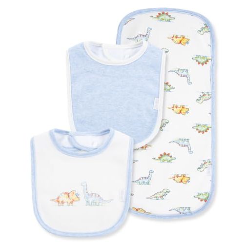 Little Me Clothes for Baby Boys’ and Girls’ 2 Bibs and 1 Burp Cloth Set, Soft Cotton Feeding Essentials with Velcro Closures