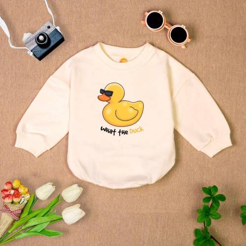 What the Duck Romper Sweatshirt, Funny Duck Print, Unisex Baby Gift