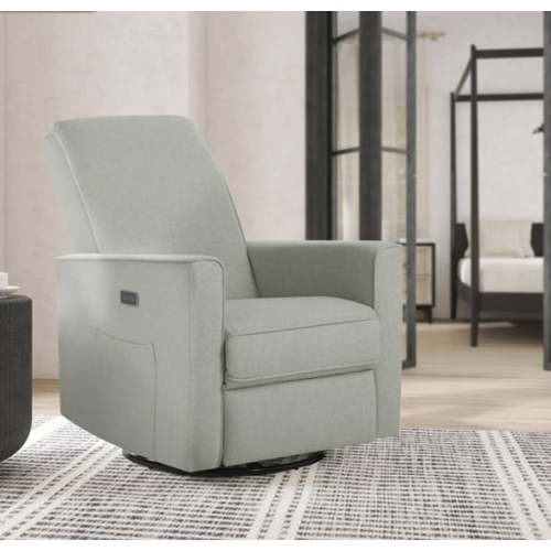 Evolur Harlow Deluxe Upholstered Plush Seating Glider Swivel, Power Recliner with USB Port, Greenguard Gold Certified, Glider Chair for Nursery, Light Grey