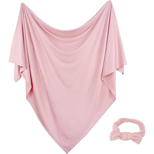 OWLOWLA Newborn Swaddle Set Stretch Wrap Swaddle Receiving Blanket for Baby Boy Girl(Blush-rm)