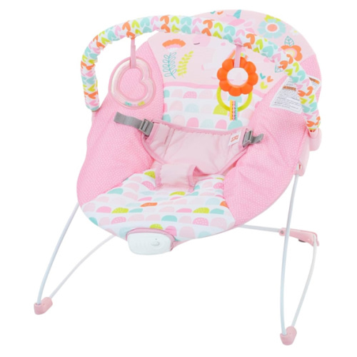Bright Starts Baby Bouncer Soothing Vibrations Infant Seat - Removable -Toy Bar, Nonslip Feet, 0-6 Months Up to 20 lbs (Fancy Fantasy, Pink Unicorn)