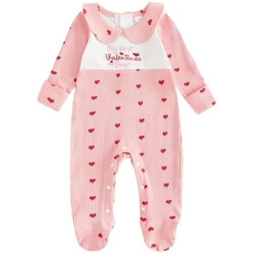 My First Valentines Baby Girl Outfit Heart Onesie Long Sleeve Footed Romper Jumpsuit Fall Winter Newborn Clothes
