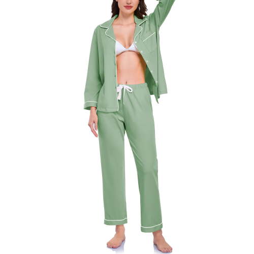 EA'S SECRET Womens 100% Cotton Pajama Sets Long Sleeve Sleepwear Soft Button Down Loungewear Nightwear Pjs Set with Pocket S-XXL(Sage Green,M)