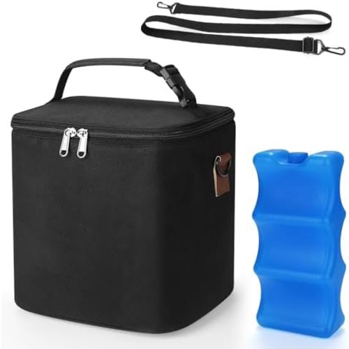 Accmor Breastmilk Cooler Bag with Ice Pack, Baby Bottle Cooler Bags, Insulated Bottle Cooler Tote Bags On The Go, Fits 6 Large 9oz Bottles, for Nursing Mom Daycare Travel, Black