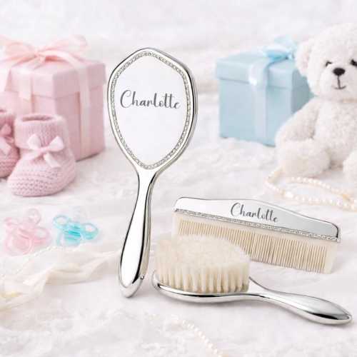 Personalized Silver Baby Brush & Comb Set – Baby Shower Gift for Newborn
