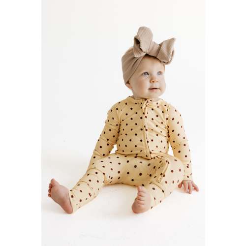 Yellow and Brown Polka Dot Zipper Romper