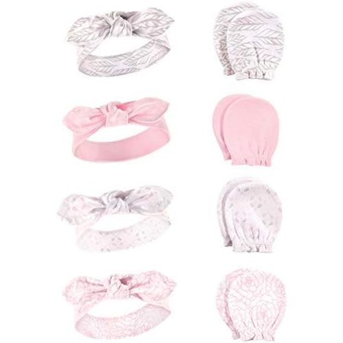 Hudson Baby baby-girls Cotton Headband and Scratch Mitten Set