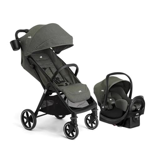 Joie Nutmeg and Rue Travel System – Travel Friendly Compact Stroller with Automatic Fold, Lightweight Car Seat & Anti-Rebound Base (Evergreen)