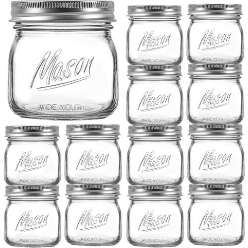 12PCS Wide Mouth Mason Jars 16oz with Airtight Lids and Bands, Canning Jars with Crystal Glass for Food Storage, Spice Jars, Canning, DIY Projects, Jam, Jelly, Honey, Preserving, Drinking