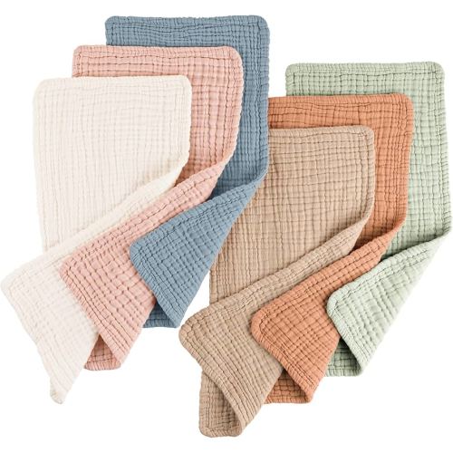 Konssy Muslin Baby Burp Cloths 6 Pack, Soft Absorbent 100% Cotton Burping Clothes for Newborns, Baby Boys and Girls, Unisex
